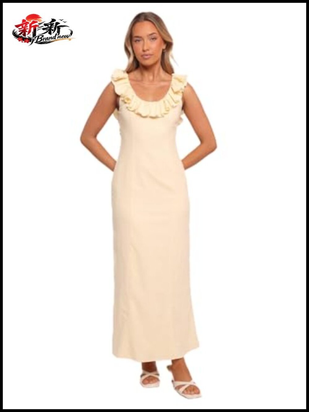 Maxi Dress Formal Casual A-Line Sleeveless Round Neck Ruffle Linen Blend